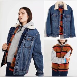 Madewell X Kule Oversized Denim Sherpa Jacket with Removable Sherpa Liner, S